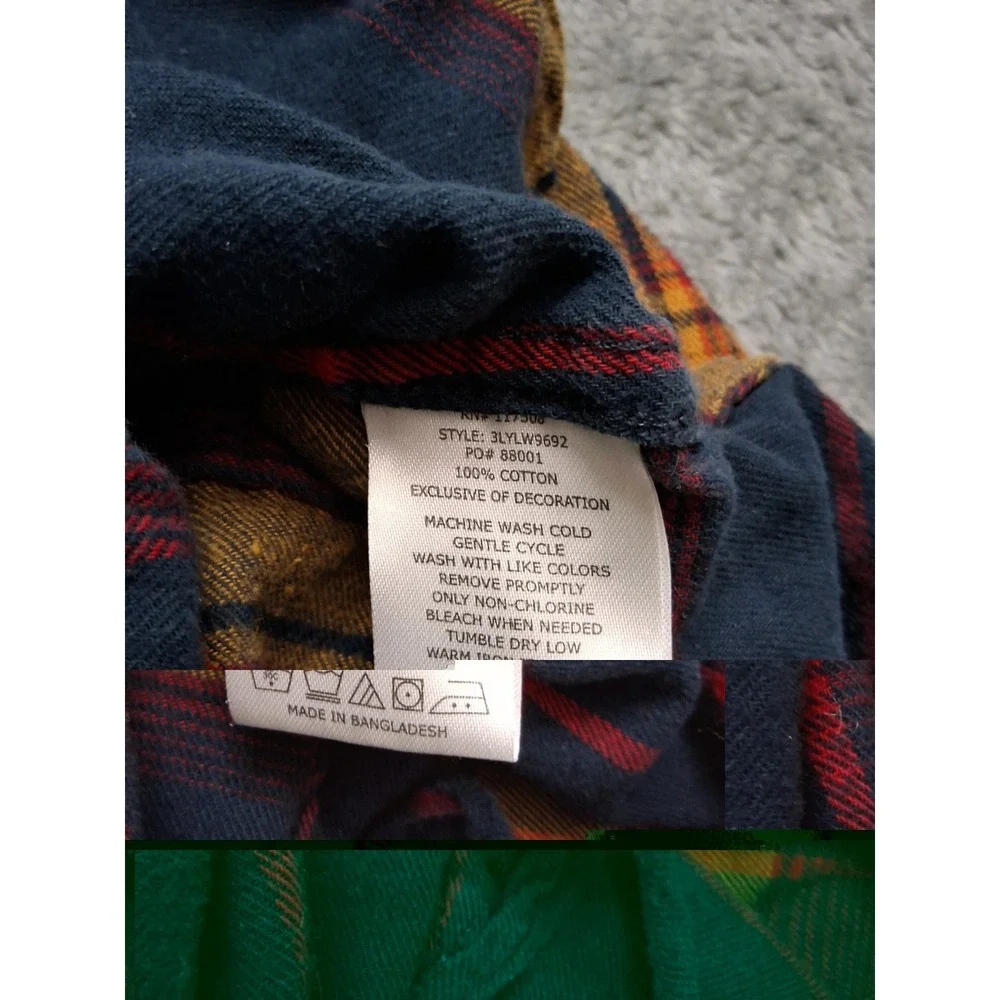 Levis Shirt Mens Medium‎ Red Orane Button Madras Plaid Flannel Long Sleeve